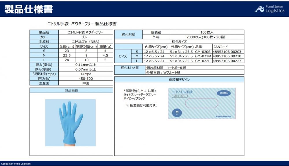 ニトリル手袋仕様書｜船井総研ロジ株式会社