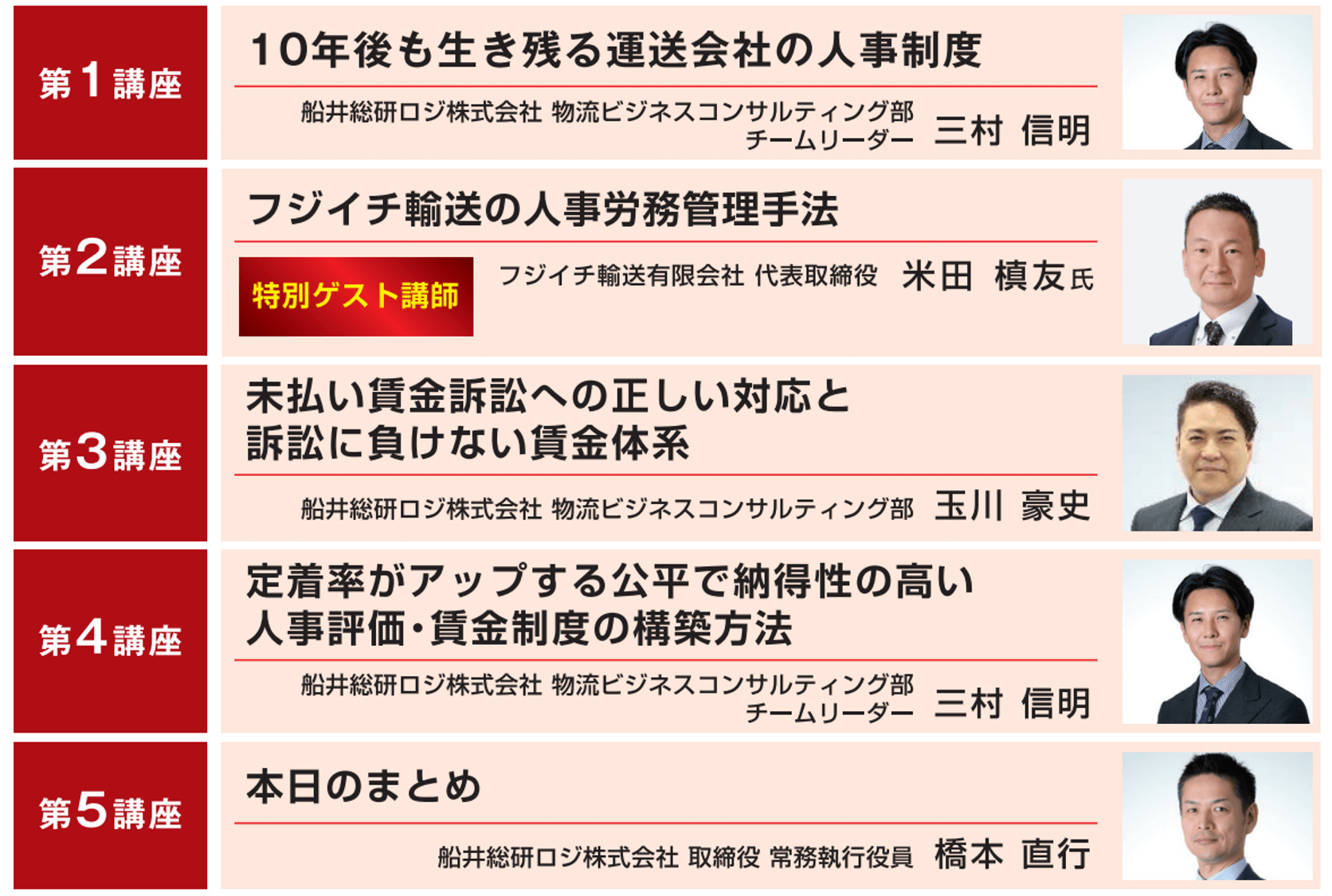 講座スケジュール｜生産性の高い社員を評価するトラック運送業の賃金制度構築セミナー｜船井総研ロジ株式会社